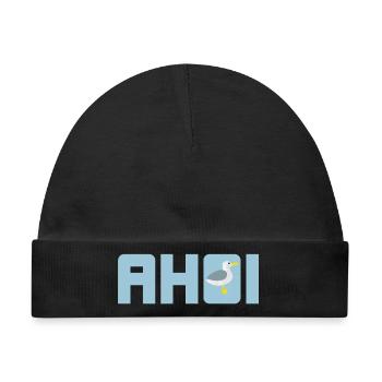 Ahoi Möwe hellblau Küste maritim Meer Schiff Hanse - Baby Premium Organic Mütze - Schwarz - Vorne