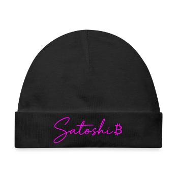 Satoshi Neon Schriftzug Bitcoin Script Pink - Baby Premium Organic Mütze - Schwarz - Vorne