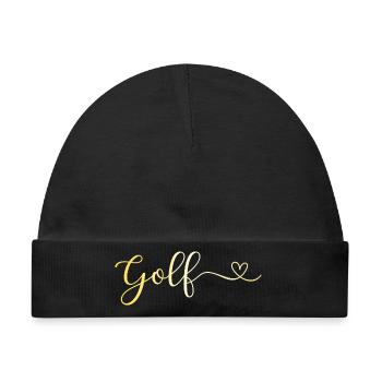 Golf goldener Schriftzug mit Herz - Baby Premium Organic Mütze - Schwarz - Vorne