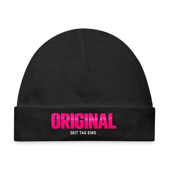 Original Seit Tag Eins Neon Pink - Baby Premium Organic Mütze - Schwarz - Vorne