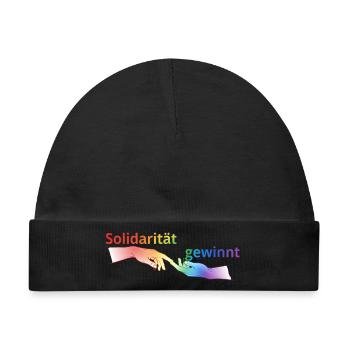 Solidarität gewinnt Pride T-Shirt Regenbogen - Baby Premium Organic Mütze - Schwarz - Vorne