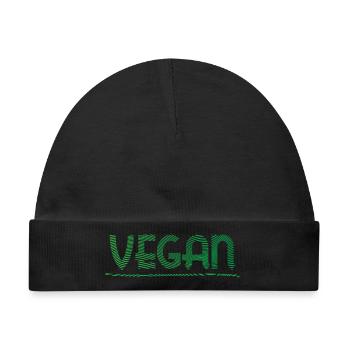 Vegan Schriftzug Grüne Linien - Baby Premium Organic Mütze - Schwarz - Vorne