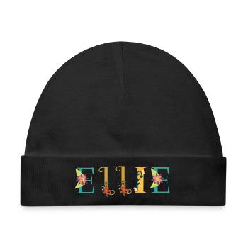 ELLIE Namenskunst mit gestickten Blumen - Baby Premium Organic Mütze - Schwarz - Vorne