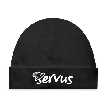 Servus Gruß mit Trachtenhut - Baby Premium Organic Mütze - Schwarz - Vorne