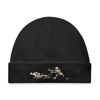 Hund stiehlt Knochen von Skeleton Halloween - Baby Premium Organic Mütze - Schwarz - Vorne