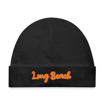 Long Beach Retro-Schrift in Orange - Baby Premium Organic Mütze - Schwarz - Vorne