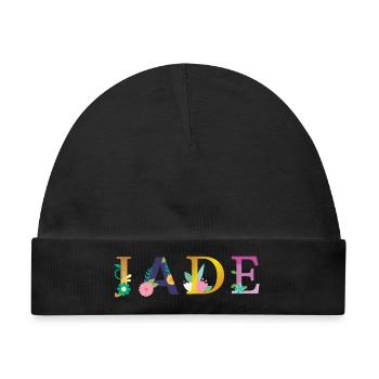 JADE Name mit Blumen geschmückt - Baby Premium Organic Mütze - Schwarz - Vorne