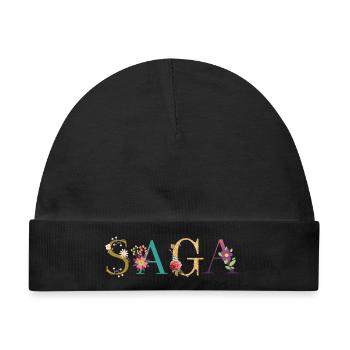 SAGA Name mit Blumen geschmückt - Baby Premium Organic Mütze - Schwarz - Vorne