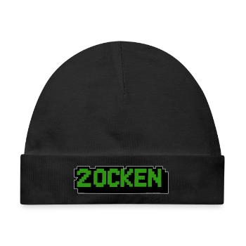 Schriftzug zocken Retro Computer - Baby Premium Organic Mütze - Schwarz - Vorne