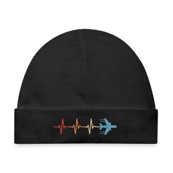 Flugzeug Herzschlag Pilot Luftfahrt Flieger - Baby Premium Organic Mütze - Schwarz - Vorne