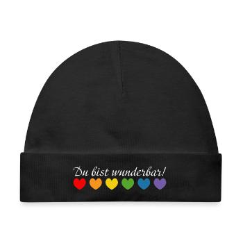 Regenbogenherzchen du bist wunderbar white - Baby Premium Organic Mütze - Schwarz - Vorne