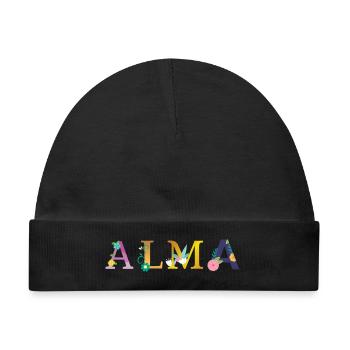 ALMA Name mit Blumen geschmückt - Baby Premium Organic Mütze - Schwarz - Vorne
