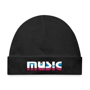 3D Musik Schriftzug mit Sternen - Baby Premium Organic Mütze - Schwarz - Vorne