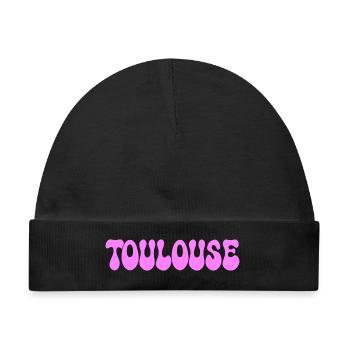 Toulouse, neonrosa Blasenbuchstaben - Baby Premium Organic Mütze - Schwarz - Vorne