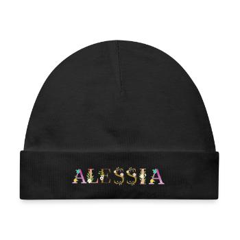 ALESSIA Name mit Blumen geschmückt - Baby Premium Organic Mütze - Schwarz - Vorne