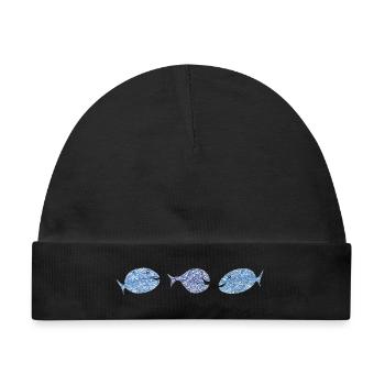 Scribblefisch Blau Muster Kulifisch - Baby Premium Organic Mütze - Schwarz - Vorne