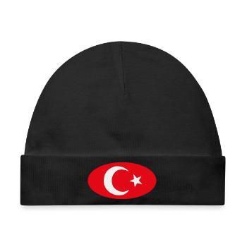 Türkiye Türkische Ovale Flagge - Baby Premium Organic Mütze - Schwarz - Vorne