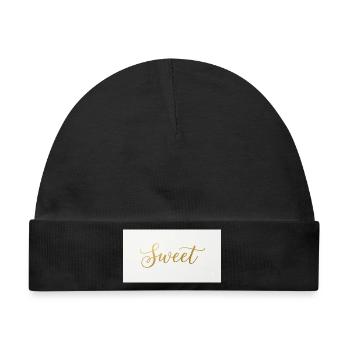 Goldene Script-Schrift Sweet - Baby Premium Organic Mütze - Schwarz - Vorne