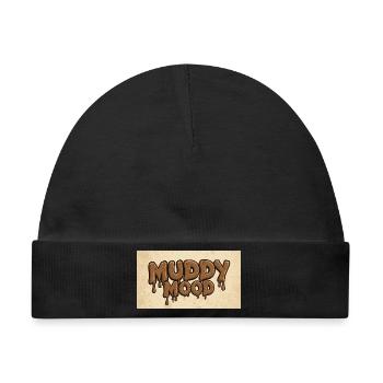 Muddy Mood Schriftzug Design - Baby Premium Organic Mütze - Schwarz - Vorne
