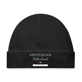 Amsterdam Niederlande Souvenir – Reise minimalist - Baby Premium Organic Mütze - Schwarz - Vorne