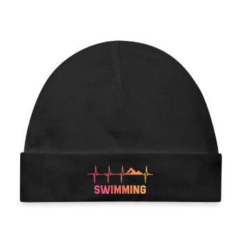 Schwimmer Herzschlag Schwimmen - Baby Premium Organic Mütze - Schwarz - Vorne
