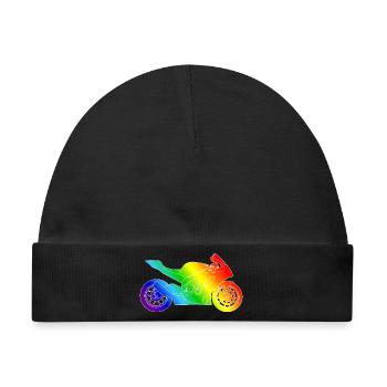 Supersport Motorrad in Regenbogenfarben - Baby Premium Organic Mütze - Schwarz - Vorne