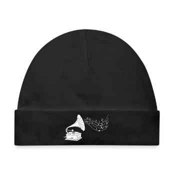 Weißes Grammophon und Musik - Baby Premium Organic Mütze - Schwarz - Vorne