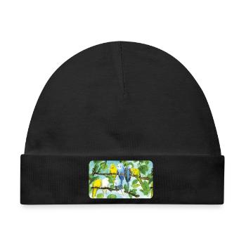 Wellensittiche auf einem Baum - Pastellkreide  - Baby Premium Organic Mütze - Schwarz - Vorne