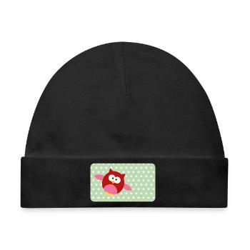 Lustige Eule mit Sternchen grün | personalisierbar - Baby Premium Organic Mütze - Schwarz - Vorne