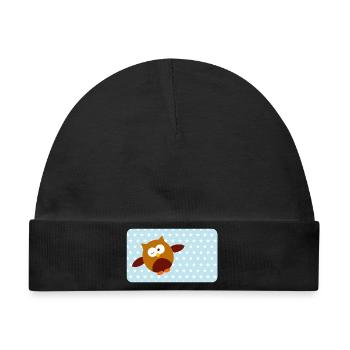 Lustige Eule mit Sternchen blau | personalisierbar - Baby Premium Organic Mütze - Schwarz - Vorne
