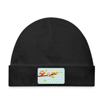 Kleine Eulen mit Sternchen mint | personalisierbar - Baby Premium Organic Mütze - Schwarz - Vorne