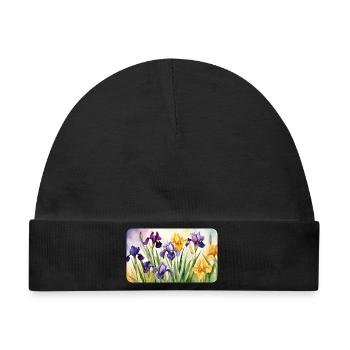 Romantische Schwertlilien - Aquarellfarben  - Baby Premium Organic Mütze - Schwarz - Vorne