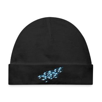 Leuchtender blauer Fischschwarm im Wasser - Baby Premium Organic Mütze - Schwarz - Vorne