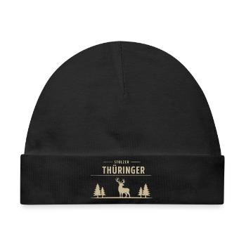 Stolzer Thüringer – Wald & Hirsch Design - Baby Premium Organic Mütze - Schwarz - Vorne
