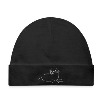 Robbe Seehund Robben Seehunde - Baby Premium Organic Mütze - Schwarz - Vorne