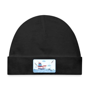 Kleines Küstenboot am Meer mit Wal - Baby Premium Organic Mütze - Schwarz - Vorne