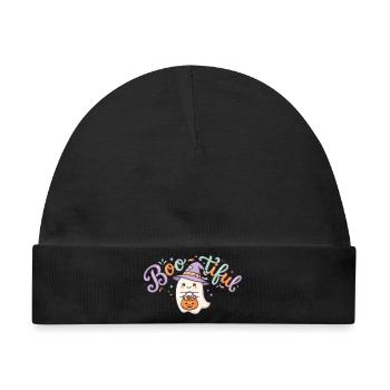 Süßer Halloween-Geist-Pastell-Hexenhut Boo-tifully - Baby Premium Organic Mütze - Schwarz - Vorne