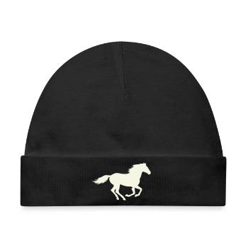 Springender Hengst Silhouette - Baby Premium Organic Mütze - Schwarz - Vorne