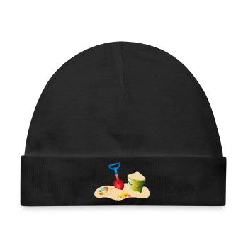 Sand Spielzeug am Strand oder im Sandkasten - Baby Premium Organic Mütze - Schwarz - Vorne