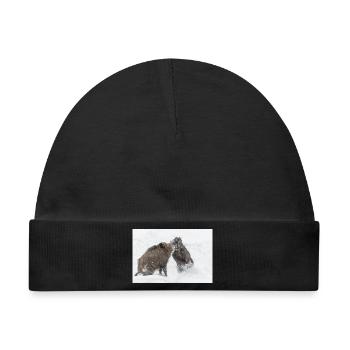 kämpfende Wildschweine im Schnee - Baby Premium Organic Mütze - Schwarz - Vorne