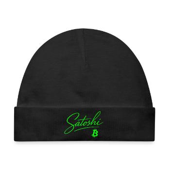 Satoshi Schriftzug Bitcoin Neon Motiv Krypto Fan - Baby Premium Organic Mütze - Schwarz - Vorne
