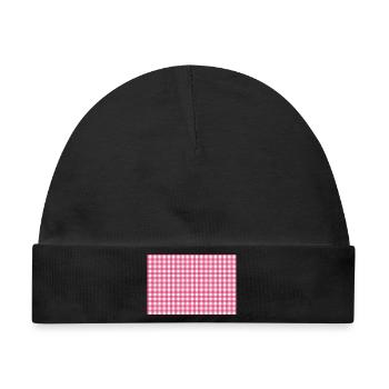 Rosa Gingham-Kariertes Muster - Baby Premium Organic Mütze - Schwarz - Vorne