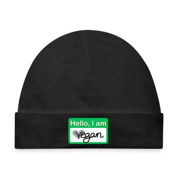 Hello, I am vegan Namensschild - Baby Premium Organic Mütze - Schwarz - Vorne