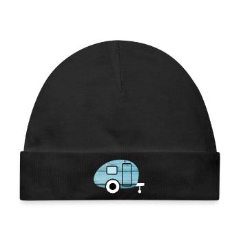 Caravan Wohnwagen Camping Retro Holz Bretter - Baby Premium Organic Mütze - Schwarz - Vorne