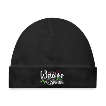 Willkommen Frühling - Baby Premium Organic Mütze - Schwarz - Vorne