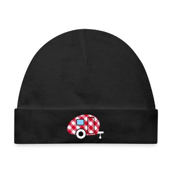 Caravan Wohnwagen kariert Karo Muster Camping Fan - Baby Premium Organic Mütze - Schwarz - Vorne