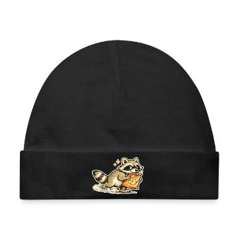 Waschbär mit Snackbeutel Cartoon - Baby Premium Organic Mütze - Schwarz - Vorne