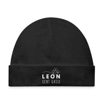 Leon geht Gassi Namensshirt Hundepfote Hundeleine - Baby Premium Organic Mütze - Schwarz - Vorne