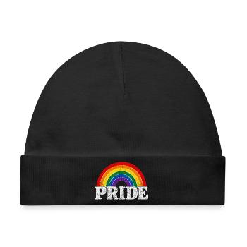 Pride Rainbow Vintage Regenbogen Shirt Sticker - Baby Premium Organic Mütze - Schwarz - Vorne