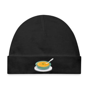 Gemüsesuppe in einem Teller mit einem Löffel - Baby Premium Organic Mütze - Schwarz - Vorne